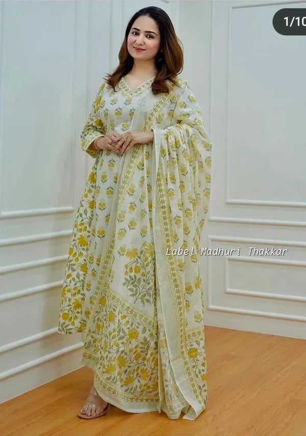 Pure Cotton Kurta And Pants With Dupatta