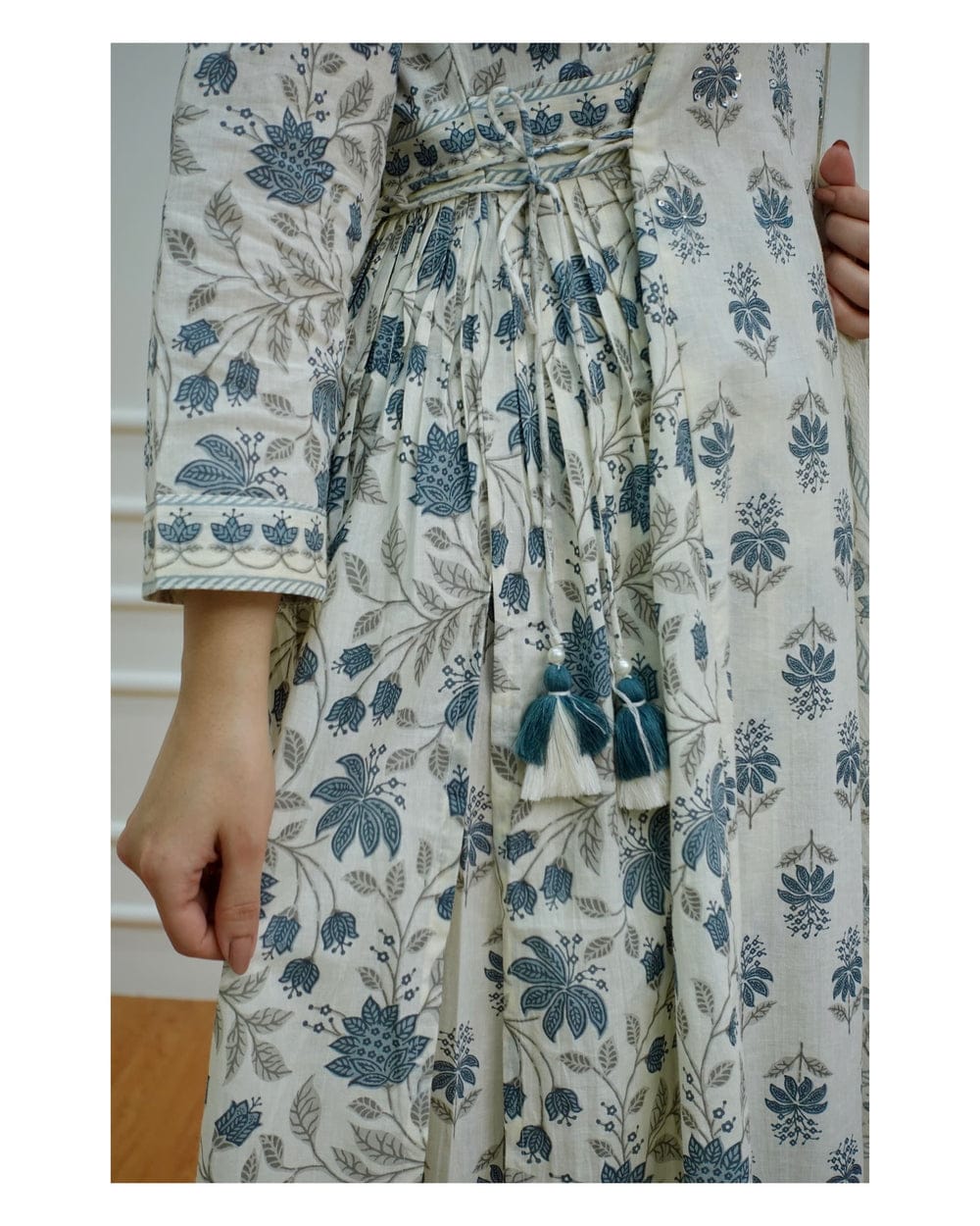 Cotton Kurta and Pant with Dupatta Grey Off White