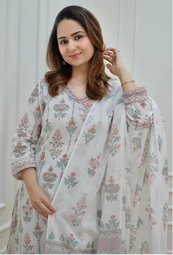Pure Cotton Kurta And Pants With Dupatta