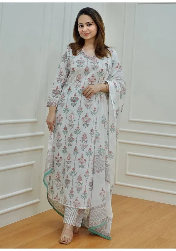 Pure Cotton Kurta And Pants With Dupatta