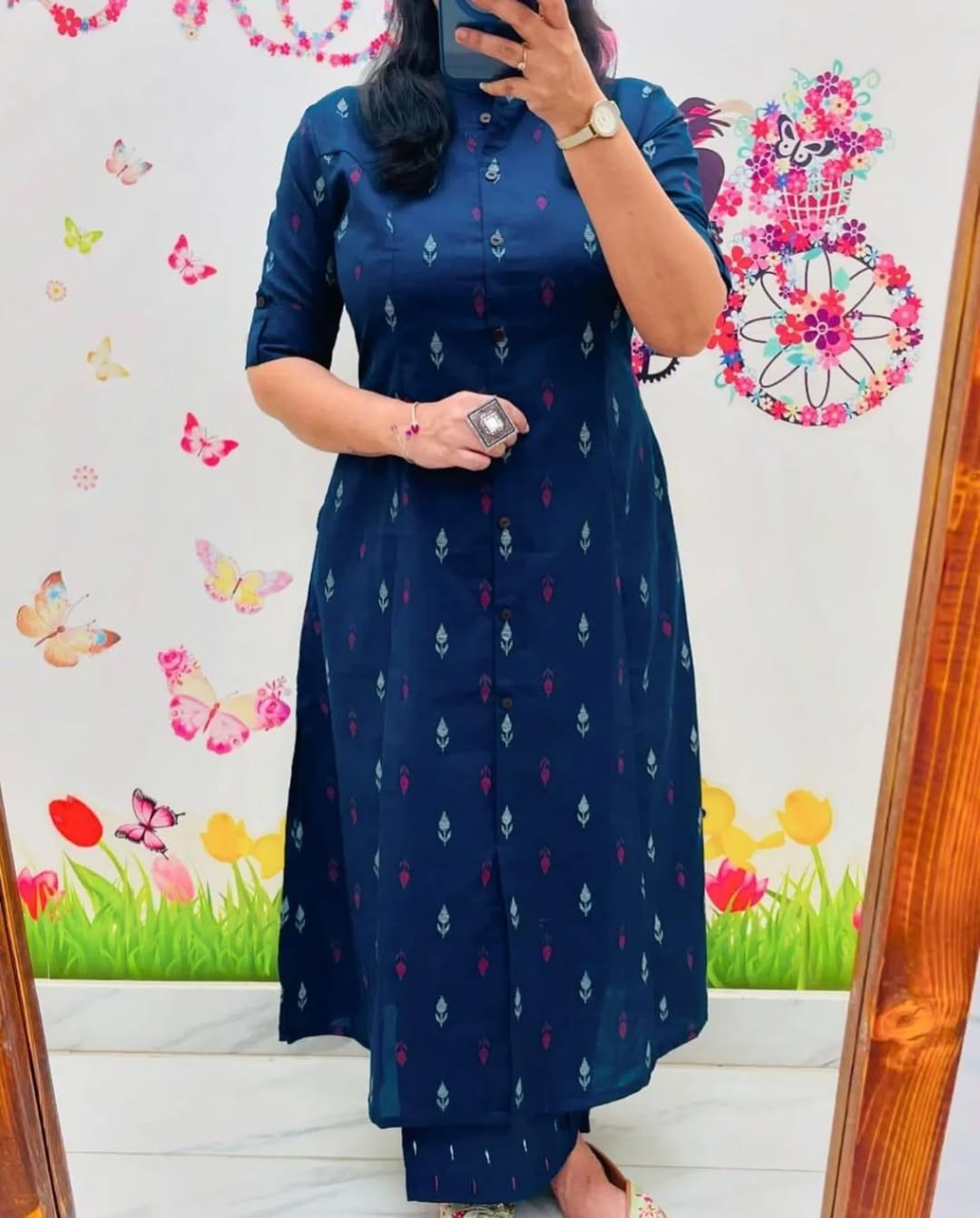 Pure Cotton New Printed Kurta Pant Set Blue Dot