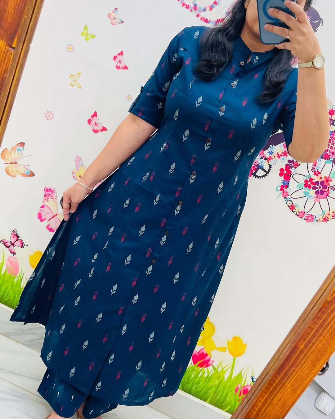 Pure Cotton New Printed Kurta Pant Set Blue Dot