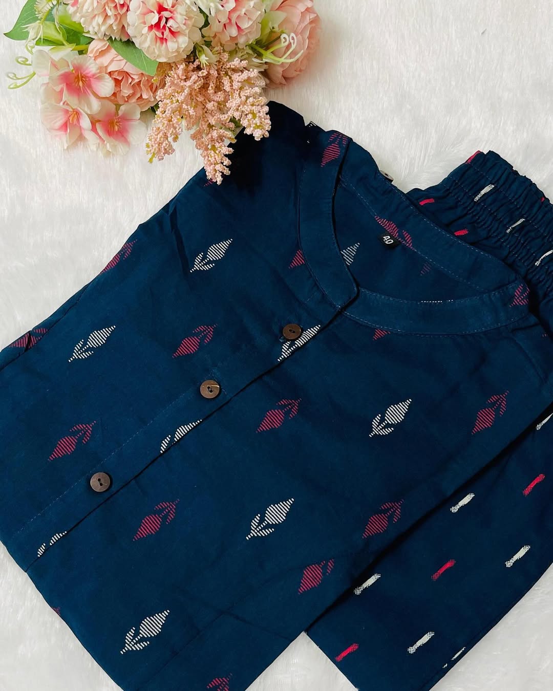 Pure Cotton New Printed Kurta Pant Set Blue Dot