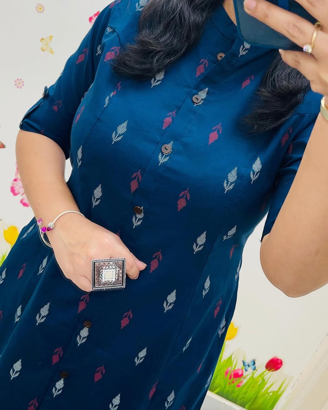 Pure Cotton New Printed Kurta Pant Set Blue Dot