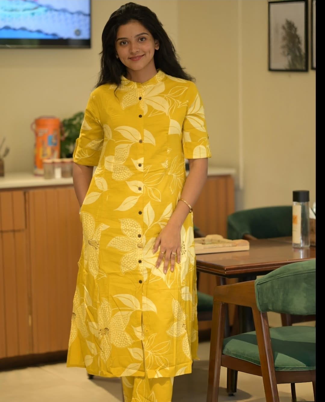 Yellow Pure Cotton New Printed Kurta Pant Set