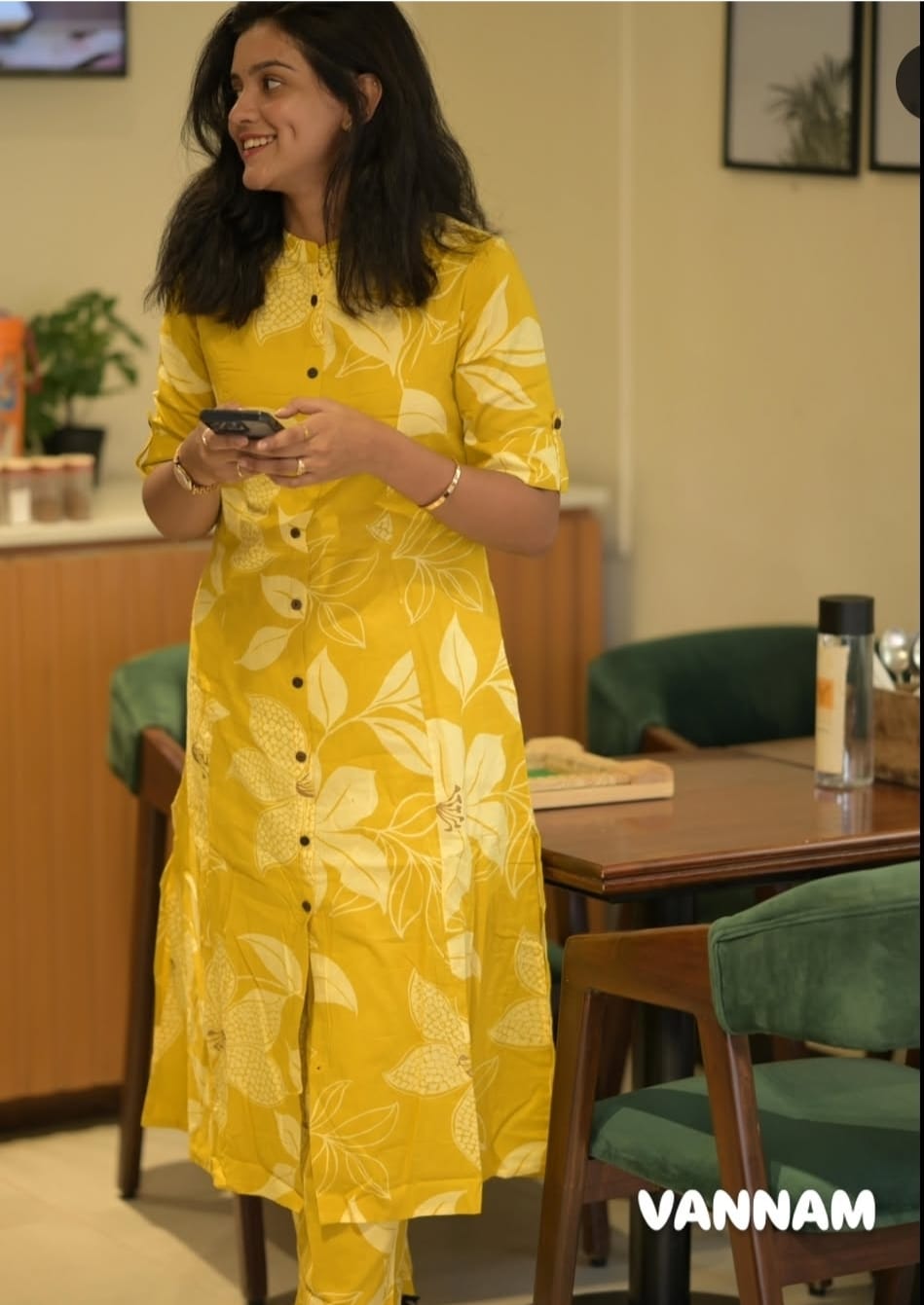 Yellow Pure Cotton New Printed Kurta Pant Set