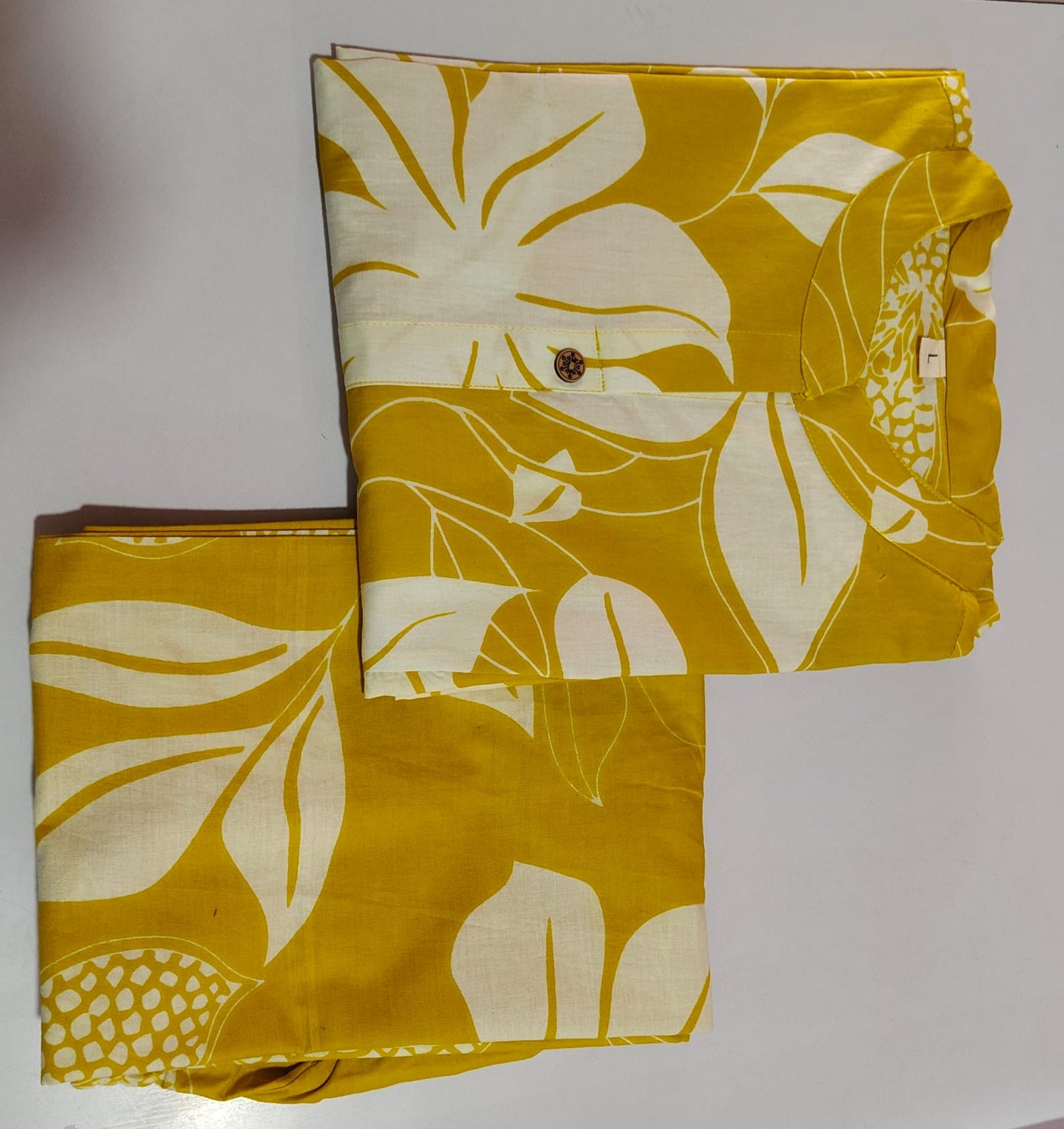 Yellow Pure Cotton New Printed Kurta Pant Set