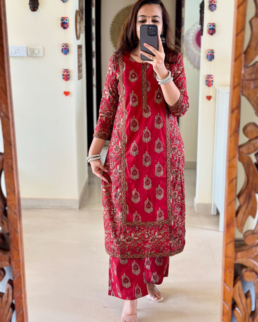 Red Boota Kurta Pant With Dupatta Set Women