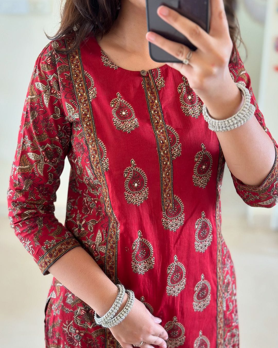 Red Boota Kurta Pant With Dupatta Set Women