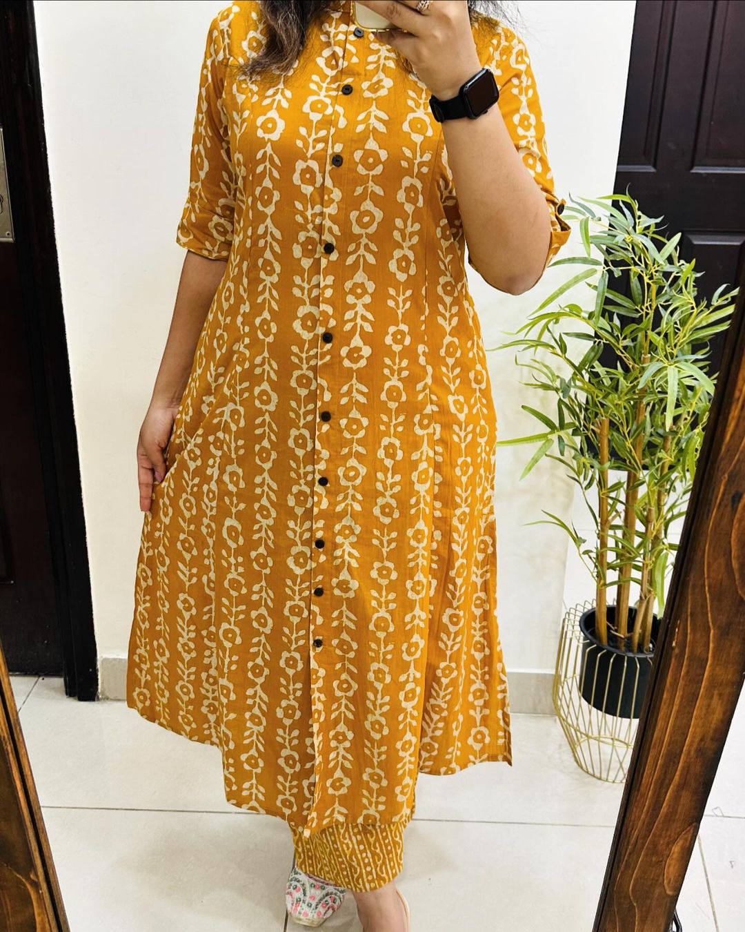 Pure Cotton New Printed Kurta Pant Set Yellow