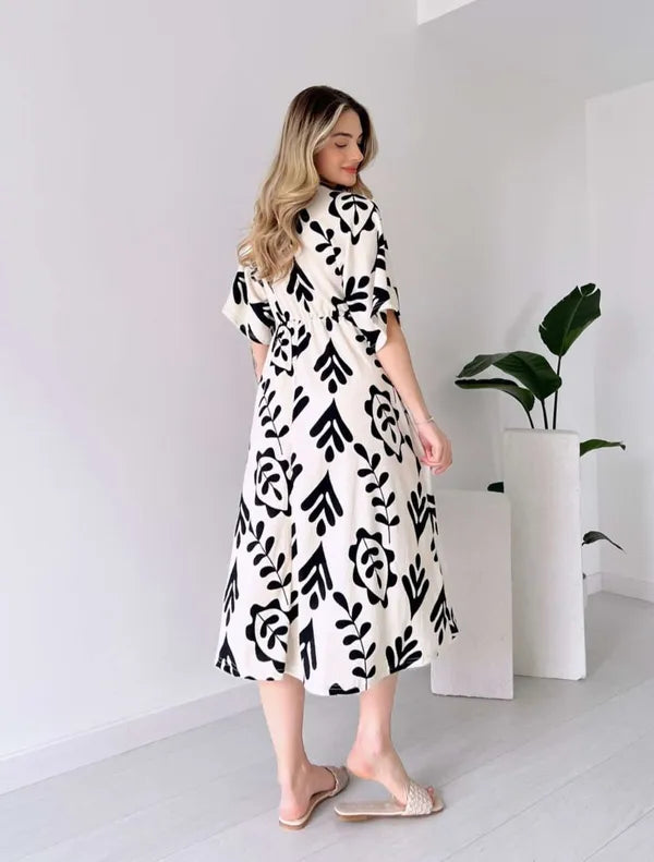 Cotton Fit and Flare Western Party Dress Black