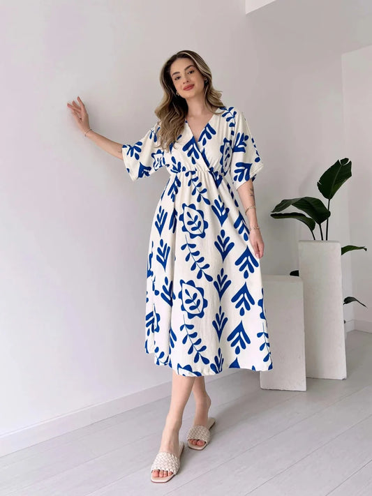 Cotton Fit and Flare Western Party Dress Blue