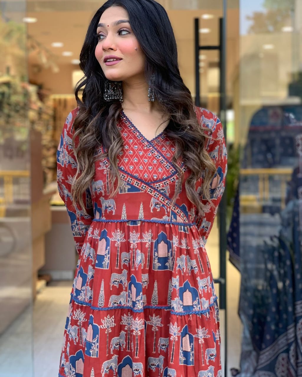 Pure Cotton Anarkali Kurta Pant And Dupatta Set Red