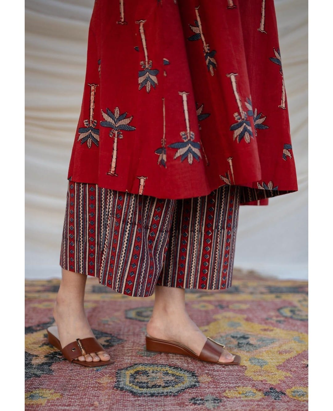 Red Pure Cotton New Printed Kurta Pant Set