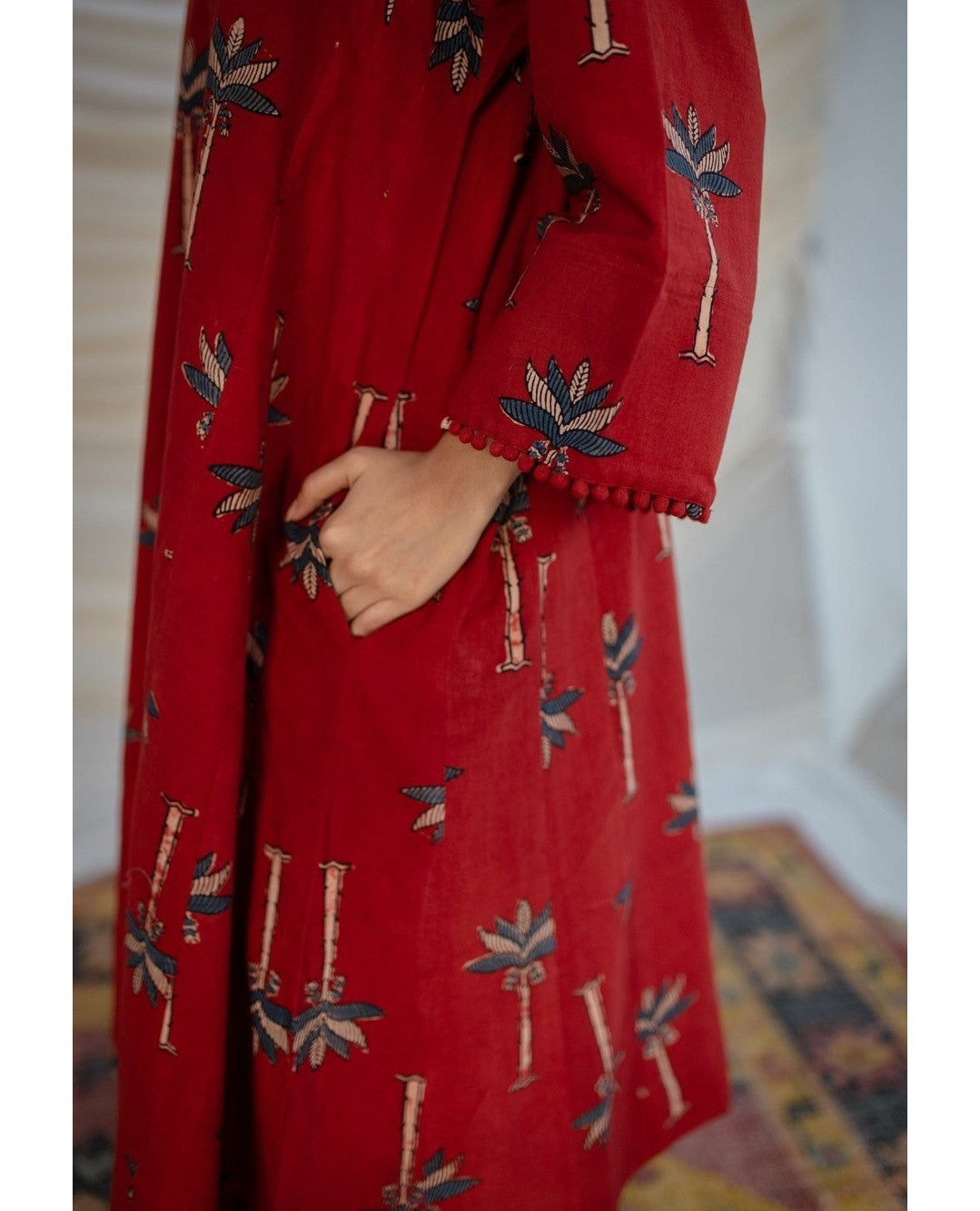 Red Pure Cotton New Printed Kurta Pant Set