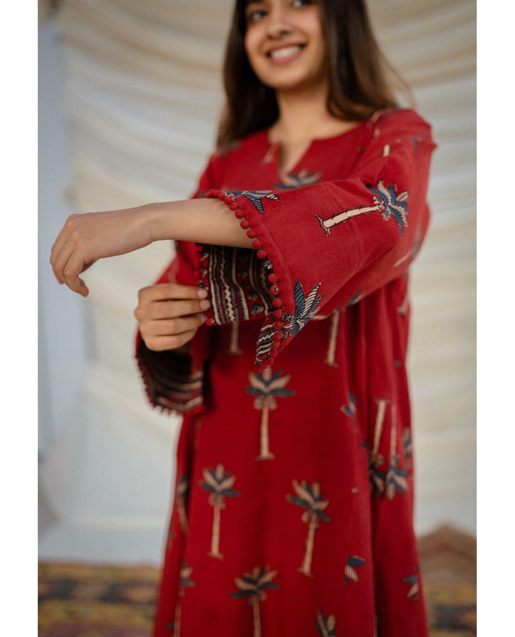 Red Pure Cotton New Printed Kurta Pant Set