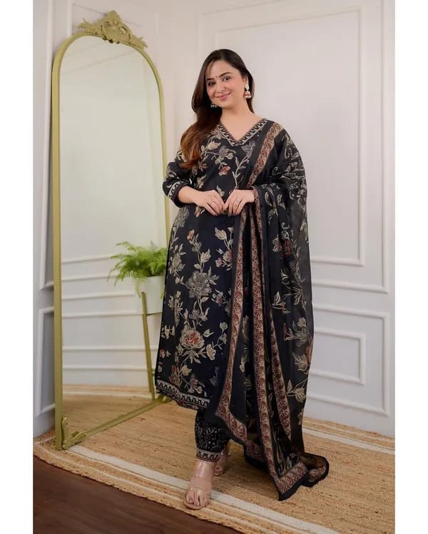 Pure Cotton Kurta And Pants With Dupatta