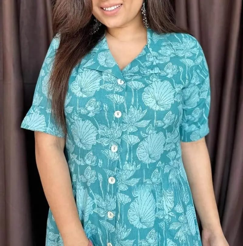 Cotton New Designer Special Flower Print Dress Green