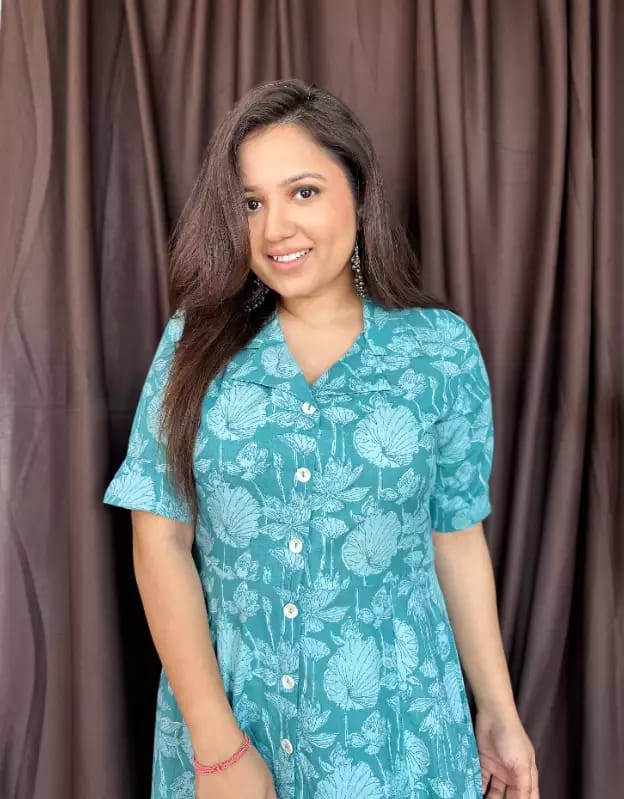 Cotton New Designer Special Flower Print Dress Green