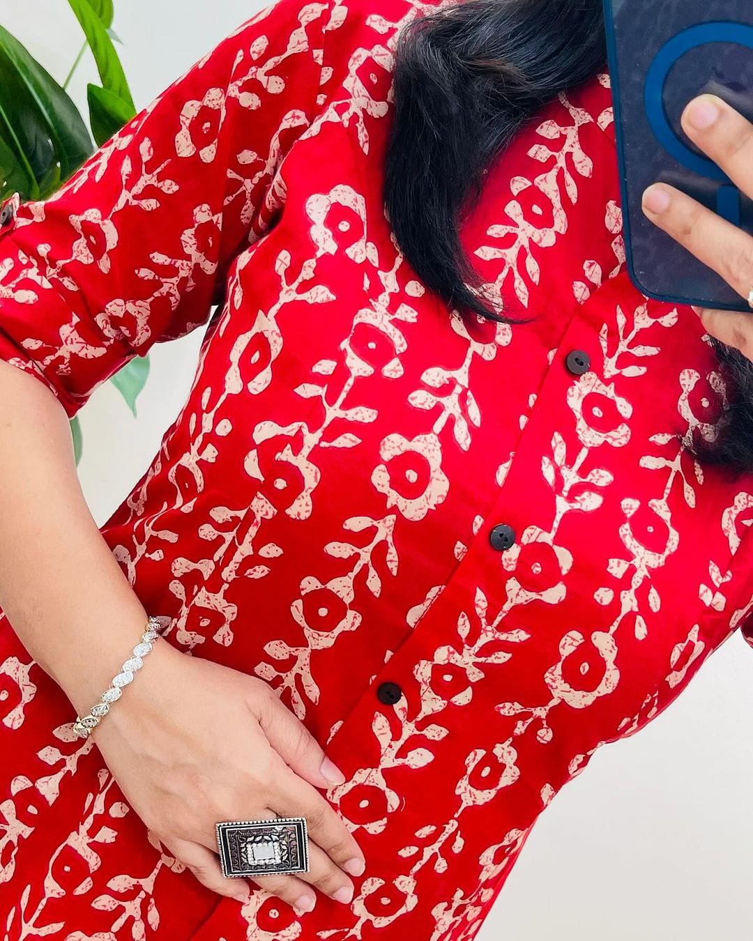 Pure Cotton New Printed Kurta Pant Set Red