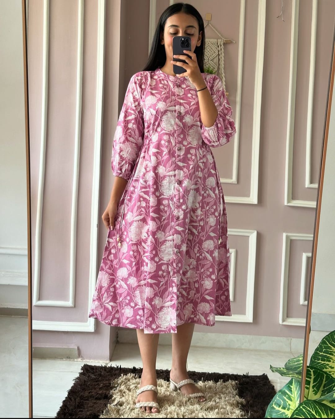 Cotton Flared Special Cotton Dress Pink