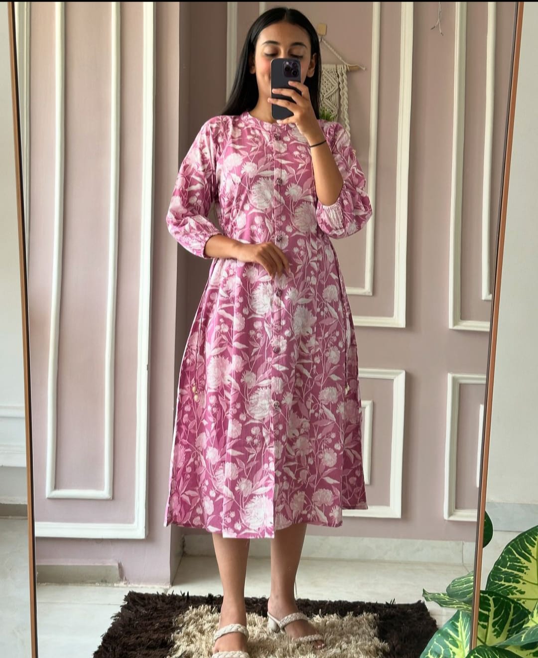 Cotton Flared Special Cotton Dress Pink