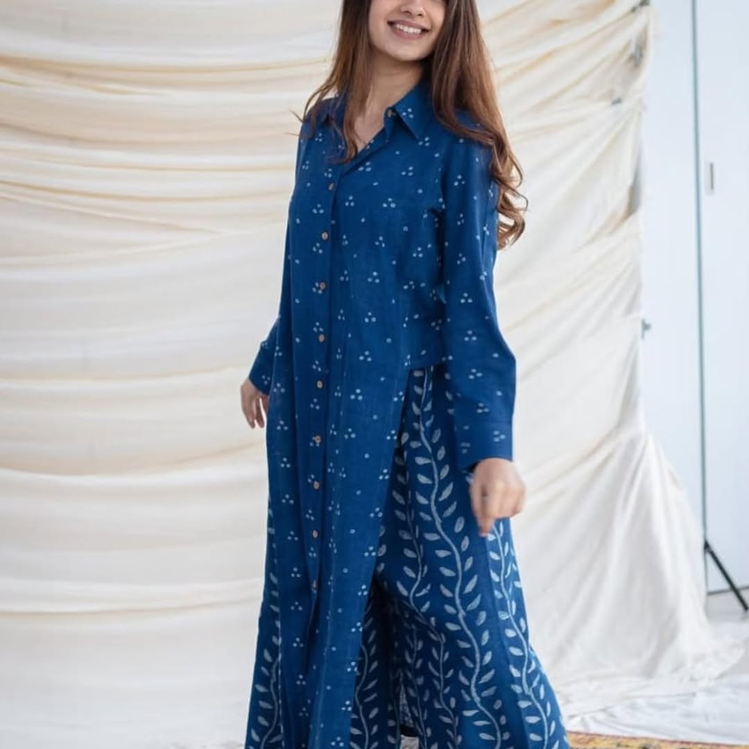Pure Cotton New Printed Kurta Pant Set Blue