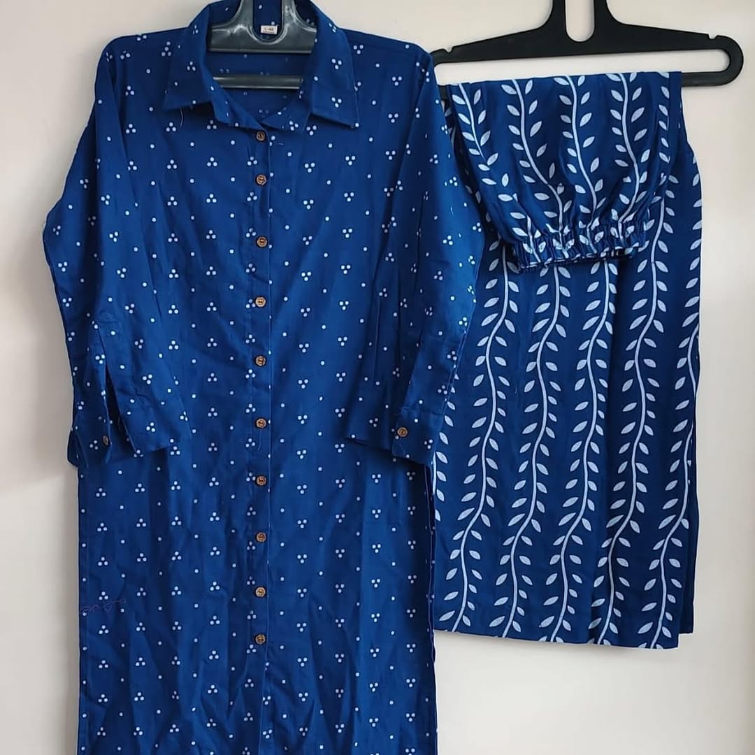 Pure Cotton New Printed Kurta Pant Set Blue
