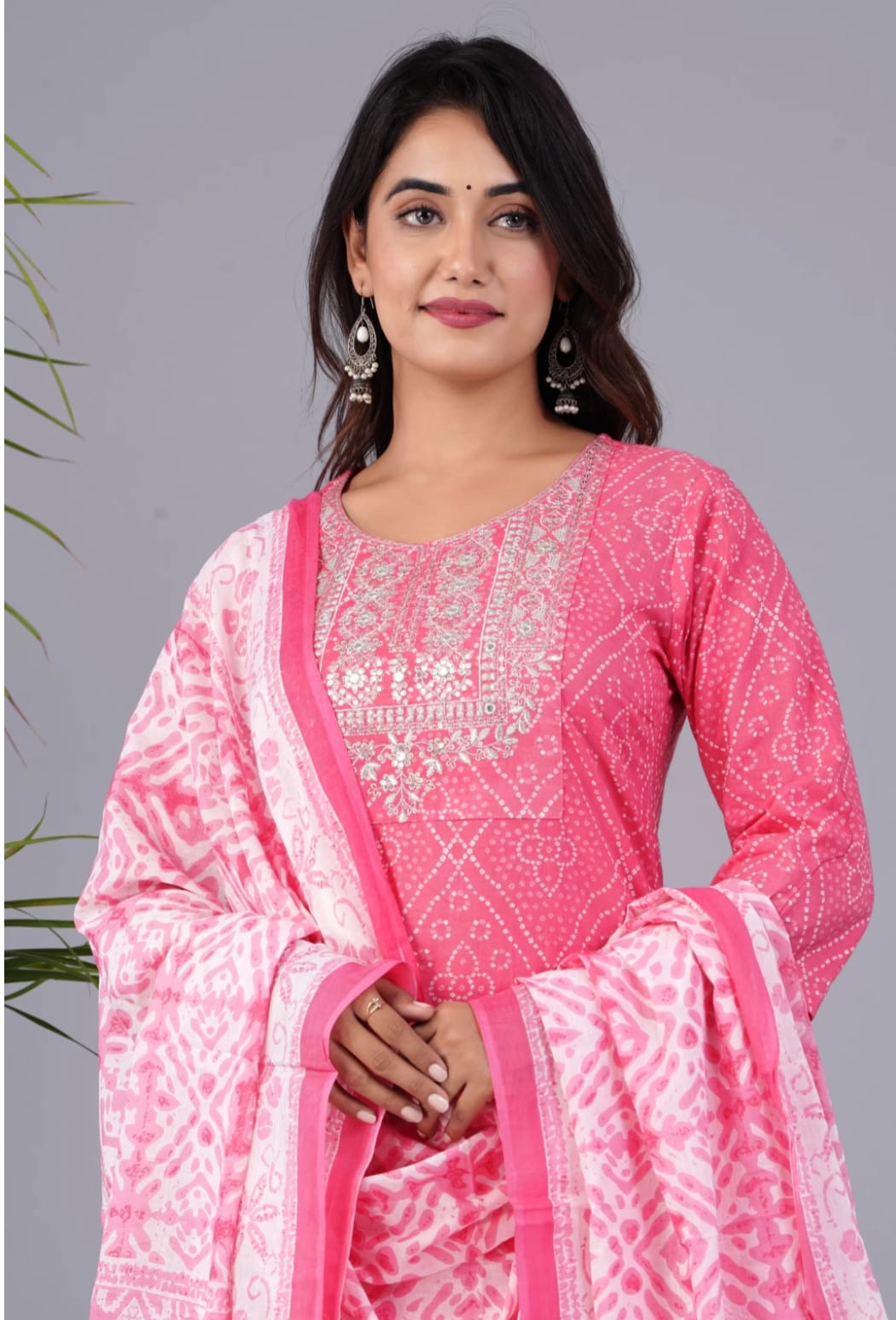 Pink Cotton Afghani Printed Embroidery Kurta and Pant with Dupatta