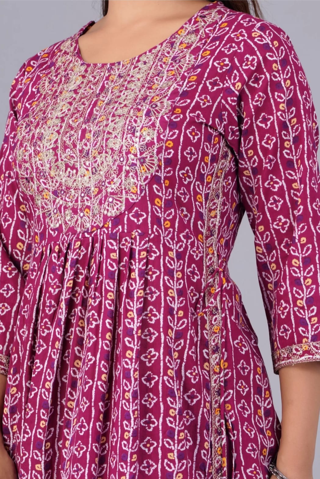 Wine Cotton Naira cut Embroidery Kurta With Dupatta Set