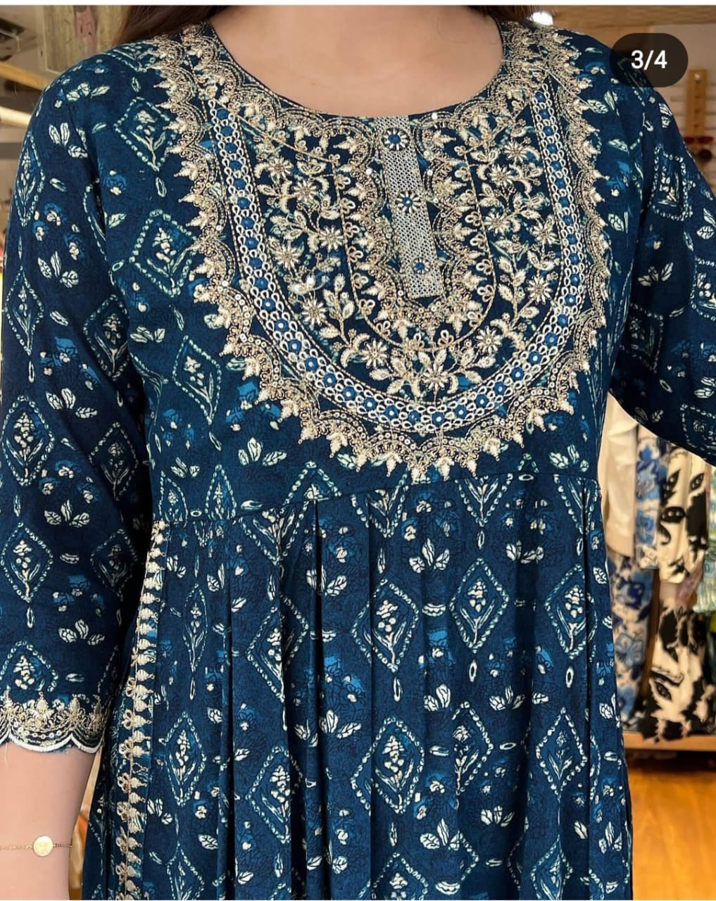 Blue Rayon Naira Cut Embraided Kurta and Pant with Dupatta