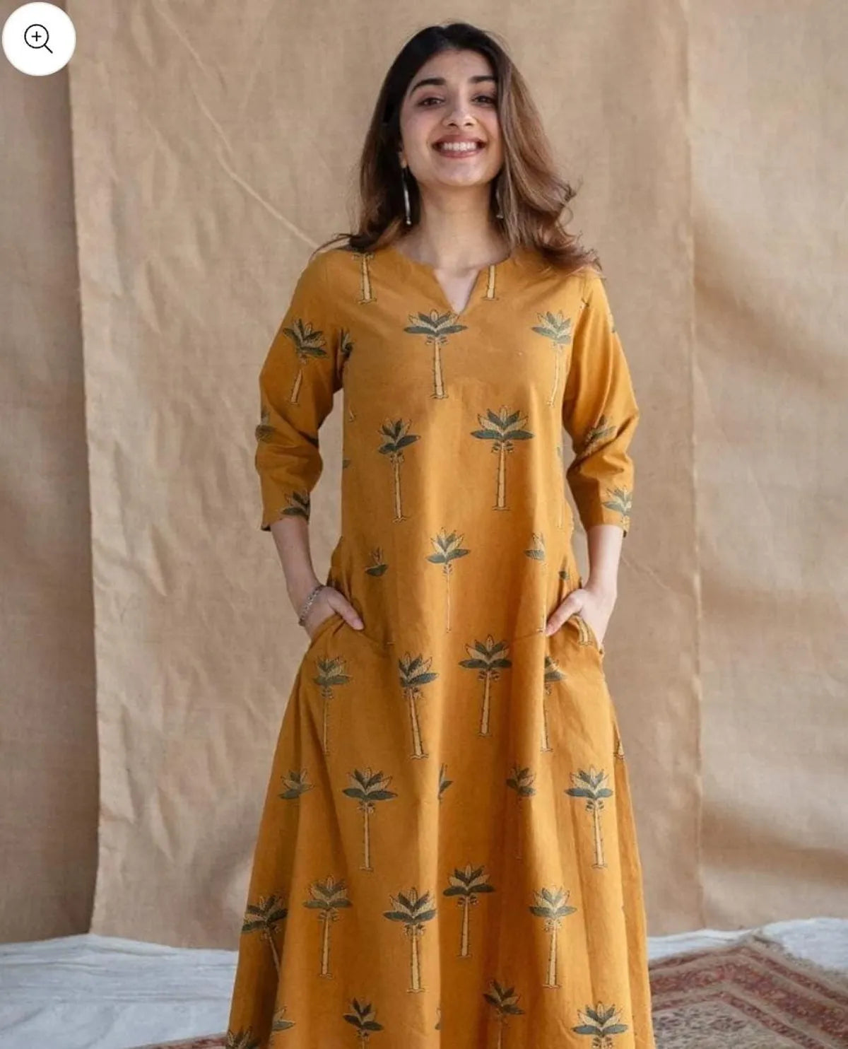 Mustard Pure Cotton New Printed Kurta Pant Set Blue