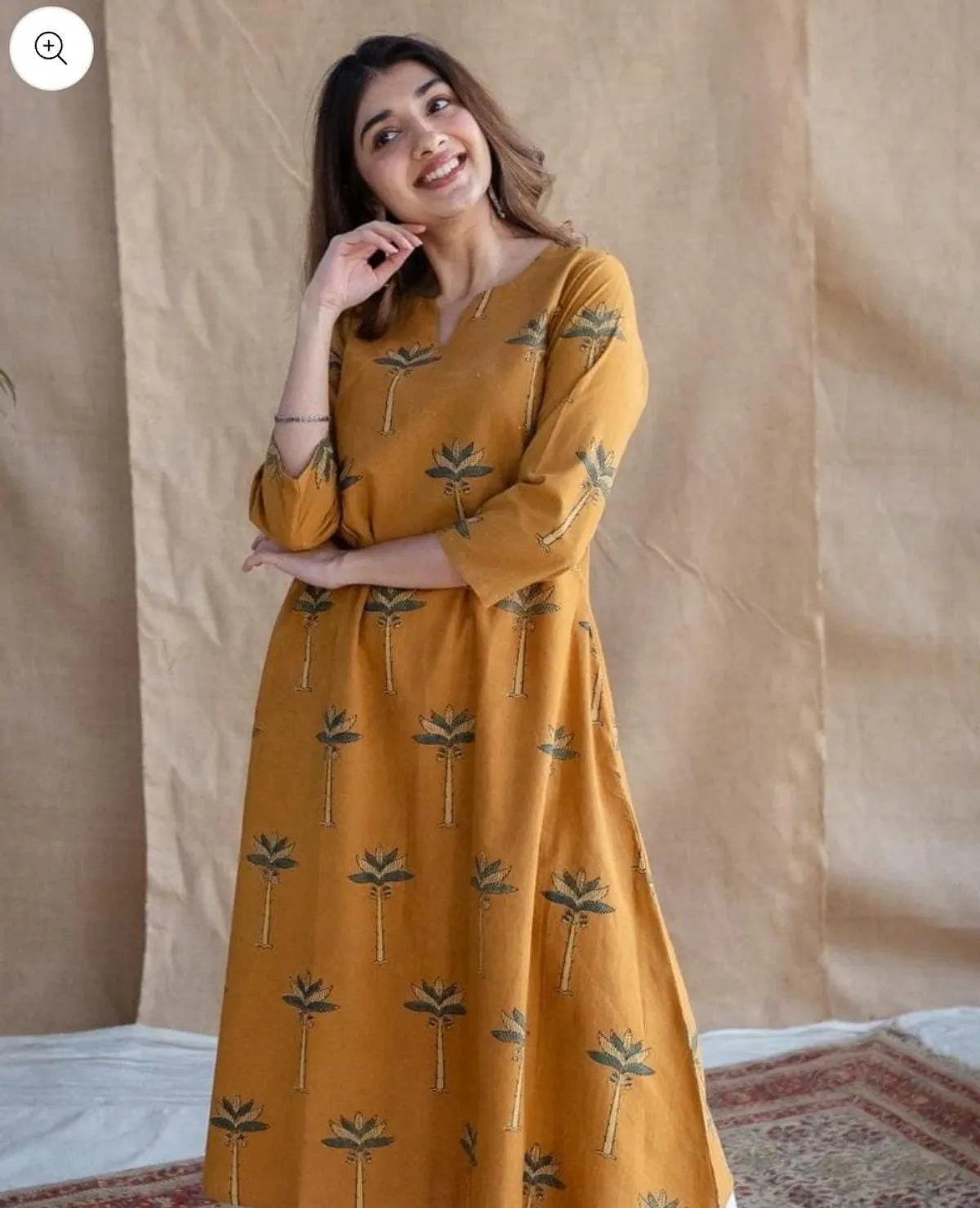 Mustard Pure Cotton New Printed Kurta Pant Set Blue