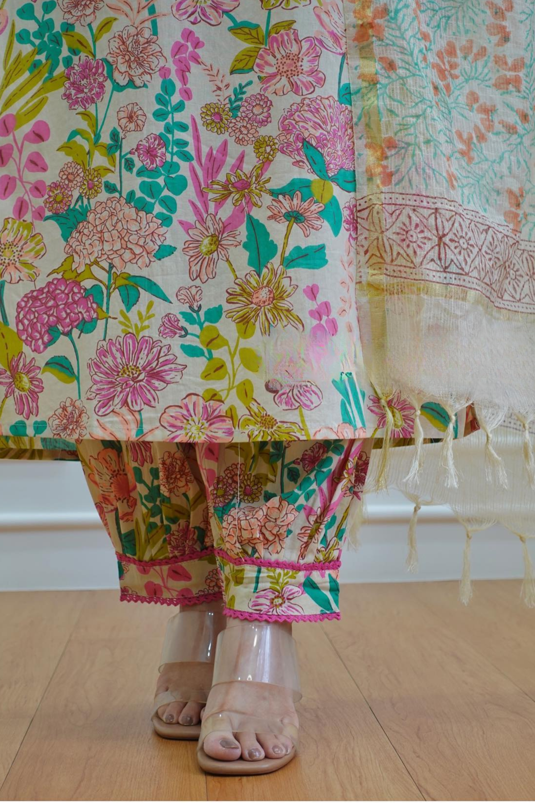 Pure Cotton Kurta And Pants With Dupatta