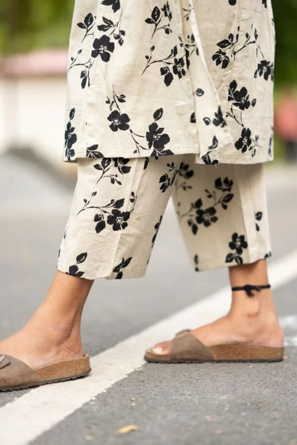 New Printed Kurta Pant Set Black Flower