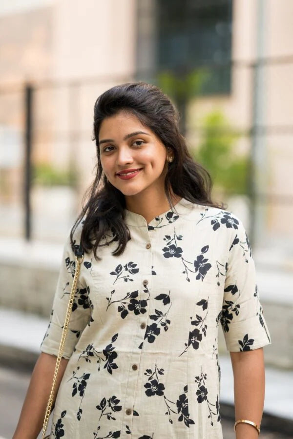 New Printed Kurta Pant Set Black Flower