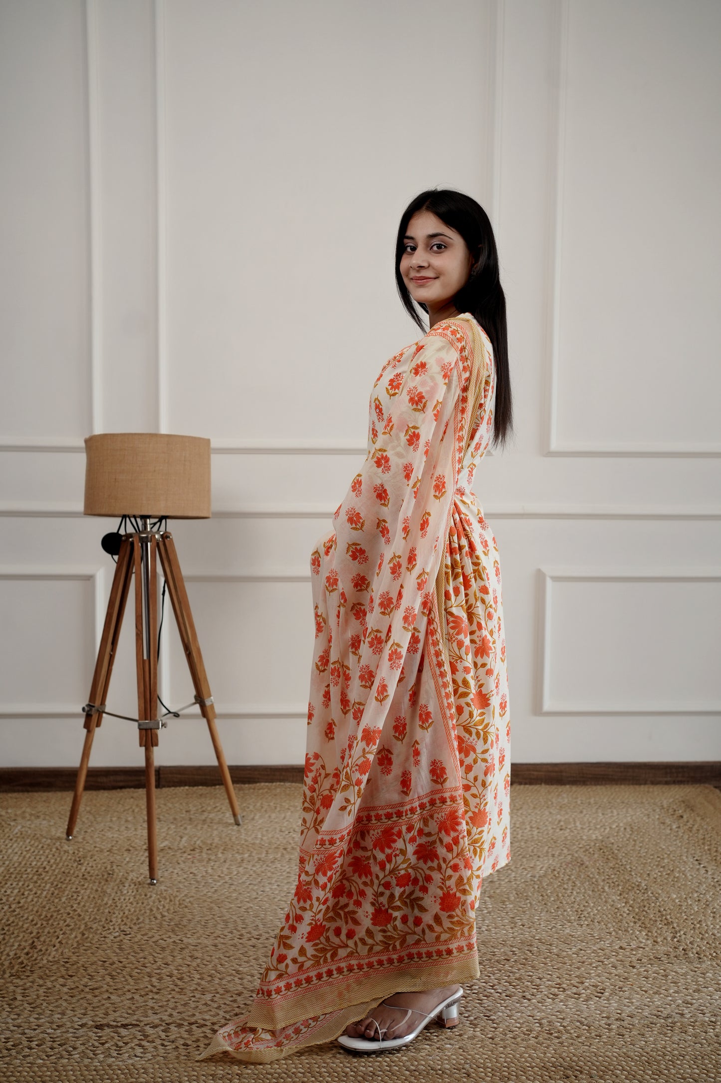 Off White Orange Cotton Kurta and Pant with Dupatta