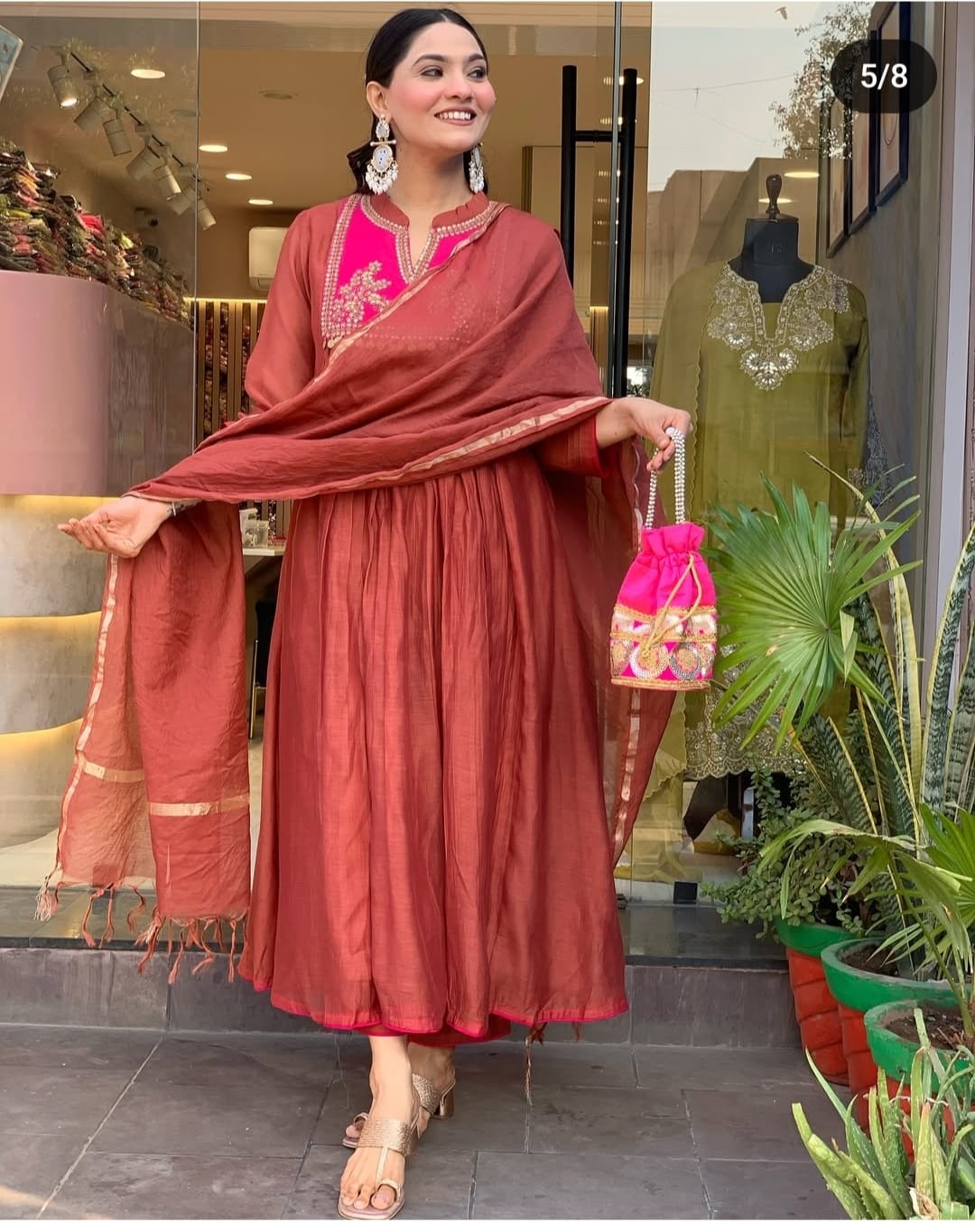 Cotton New Designer Kurta Pant And Dupatta Set  Meroon Anarkali