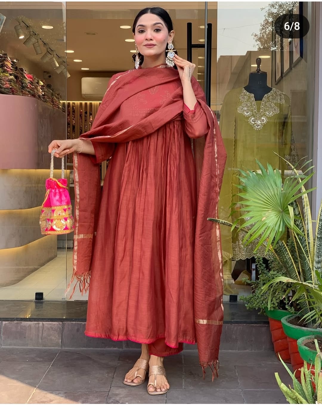 Cotton New Designer Kurta Pant And Dupatta Set  Meroon Anarkali