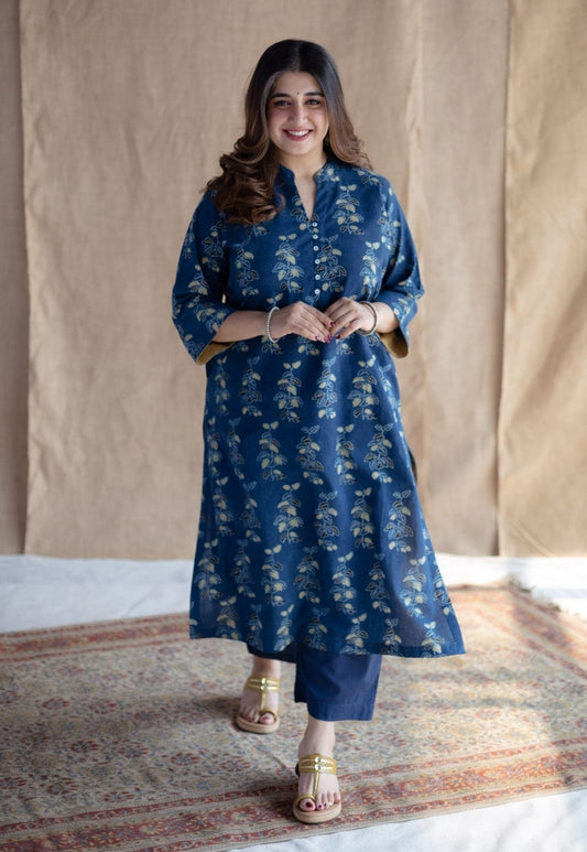 New Western Stylish Printed Kurta Pant Set Blue
