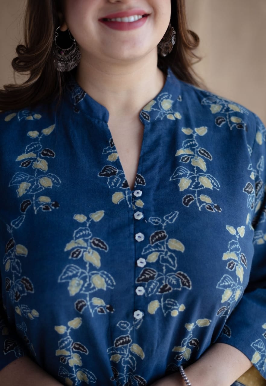 New Western Stylish Printed Kurta Pant Set Blue