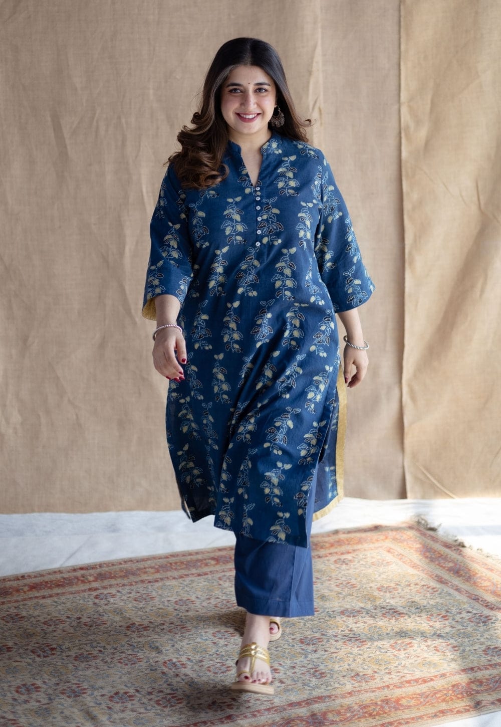 New Western Stylish Printed Kurta Pant Set Blue
