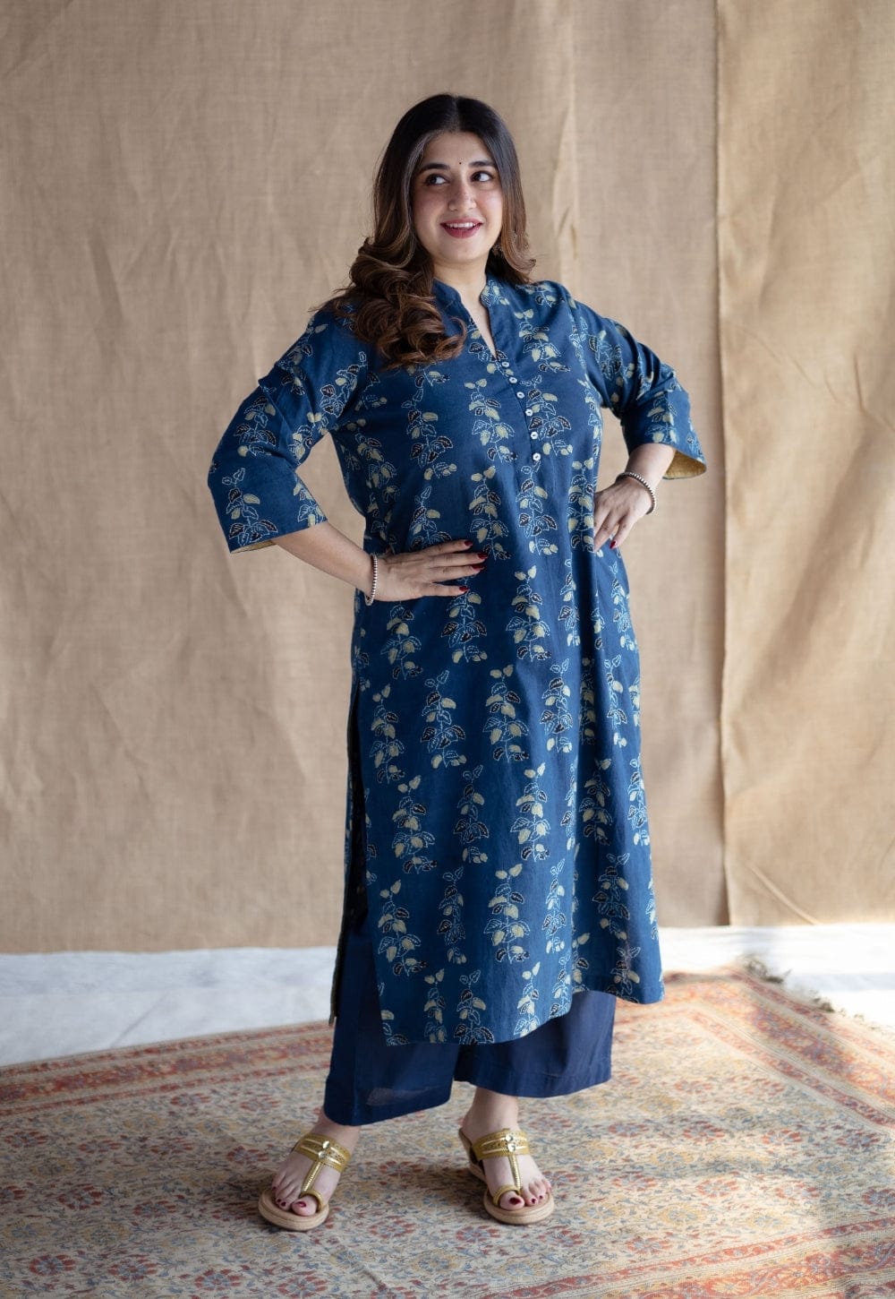 New Western Stylish Printed Kurta Pant Set Blue