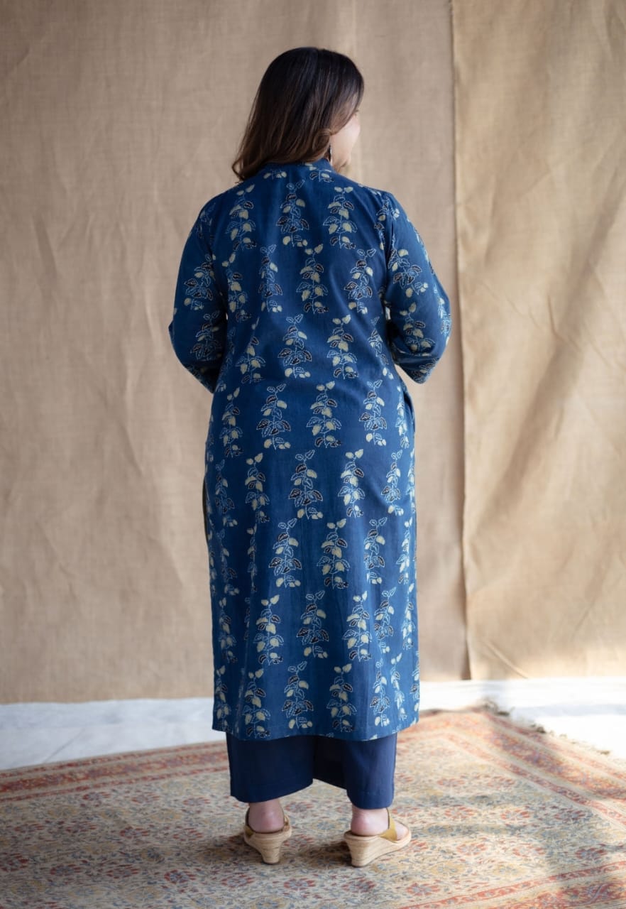 New Western Stylish Printed Kurta Pant Set Blue