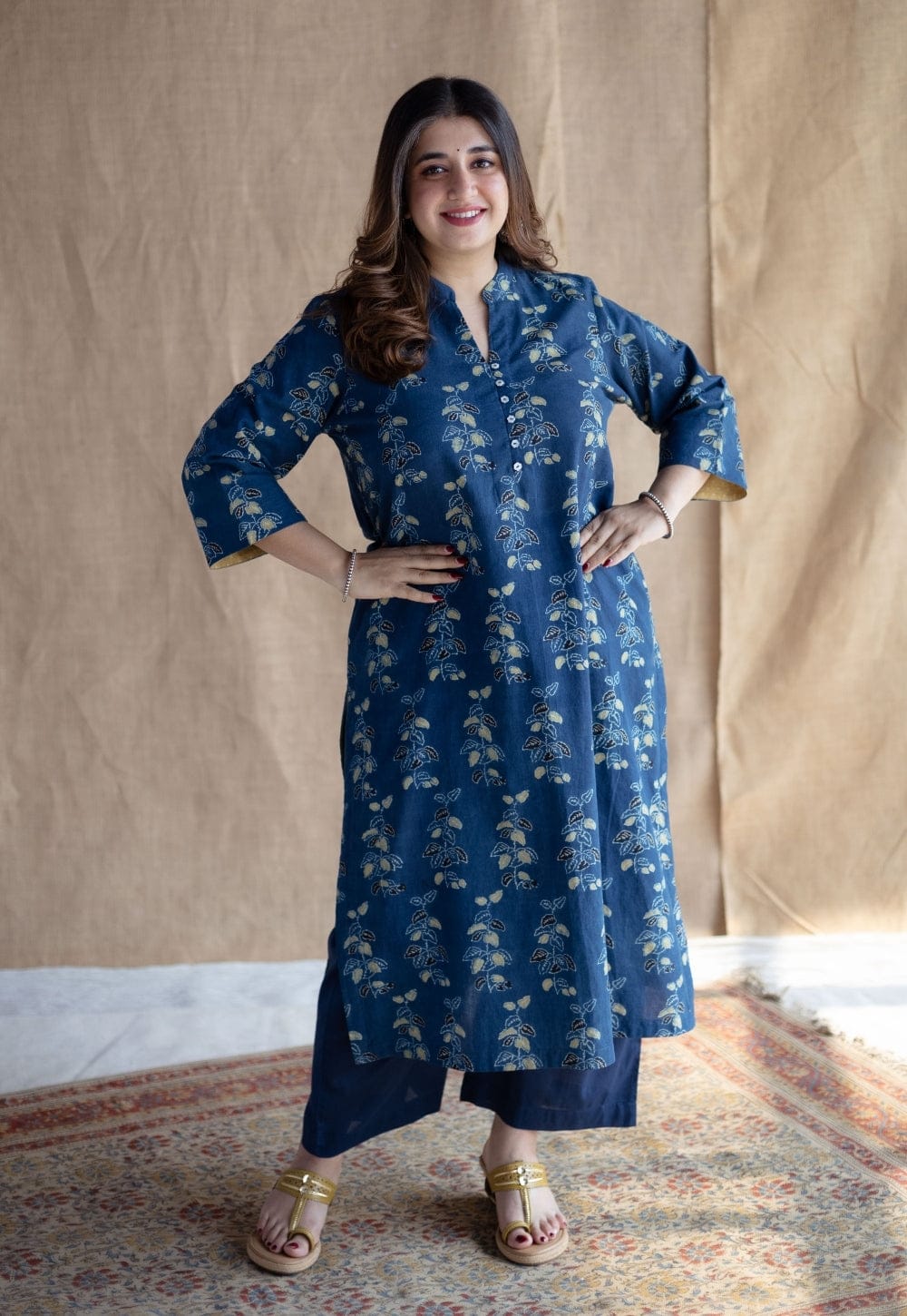 New Western Stylish Printed Kurta Pant Set Blue