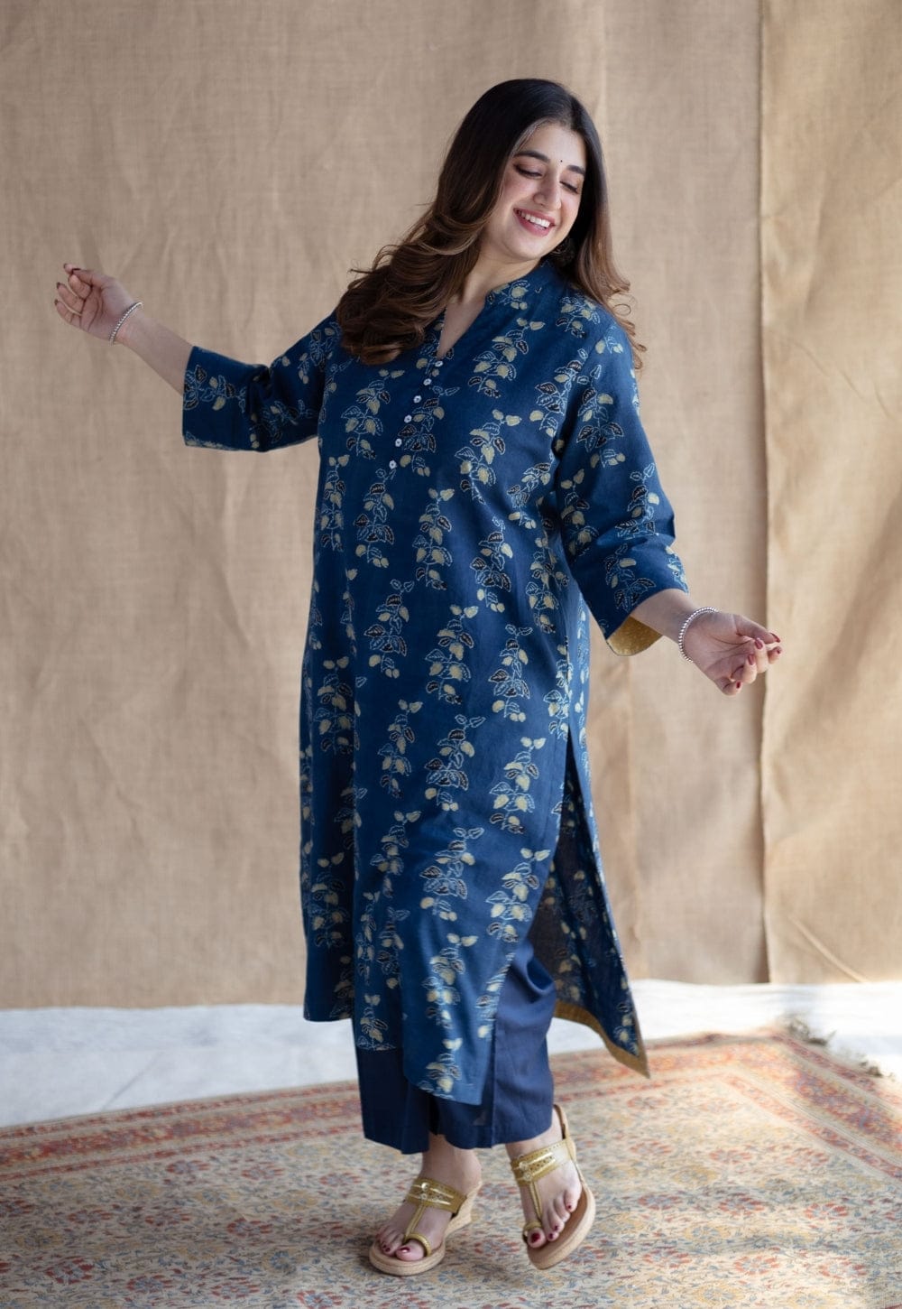 New Western Stylish Printed Kurta Pant Set Blue