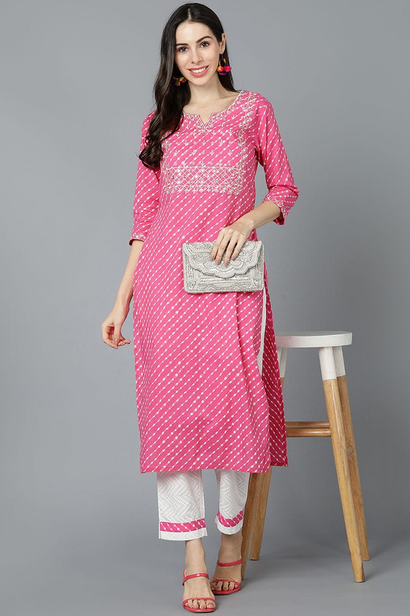 New Stylish Lahriya Kurta Pant Set Pink