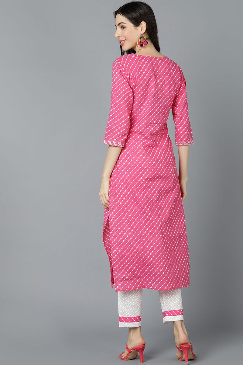 New Stylish Lahriya Kurta Pant Set Pink