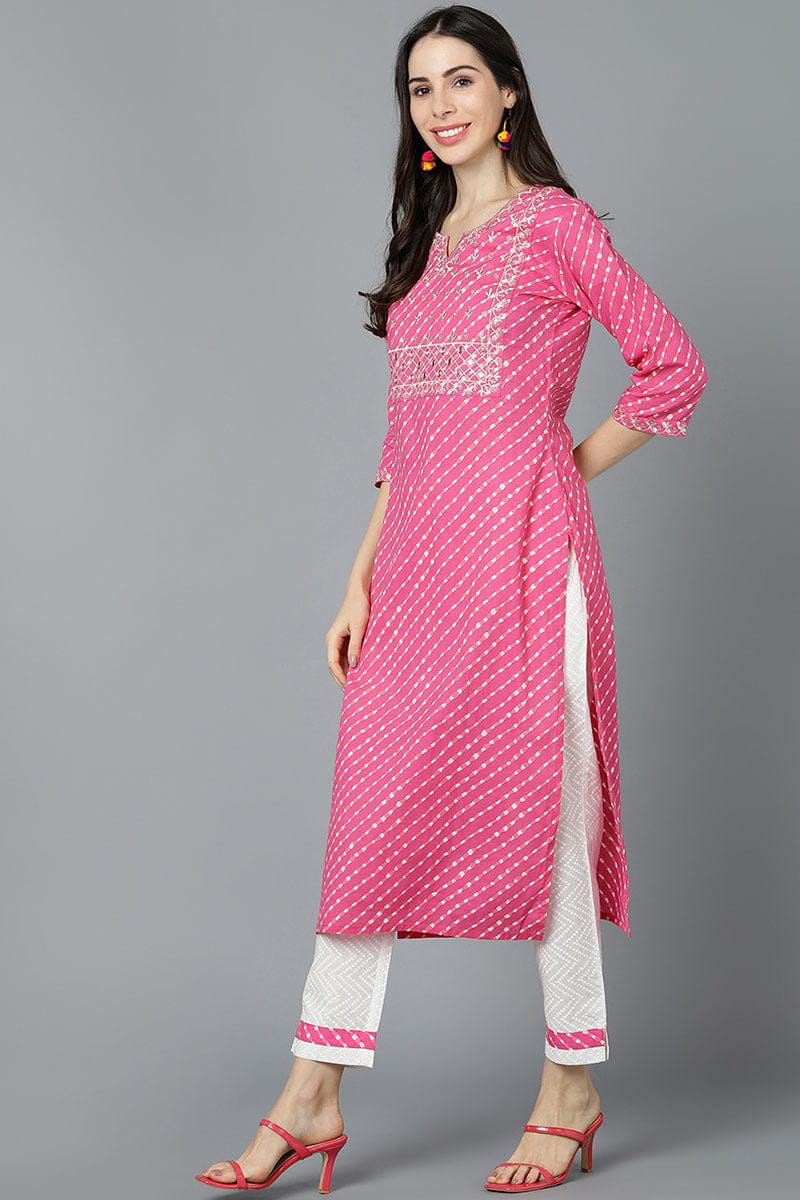 New Stylish Lahriya Kurta Pant Set Pink