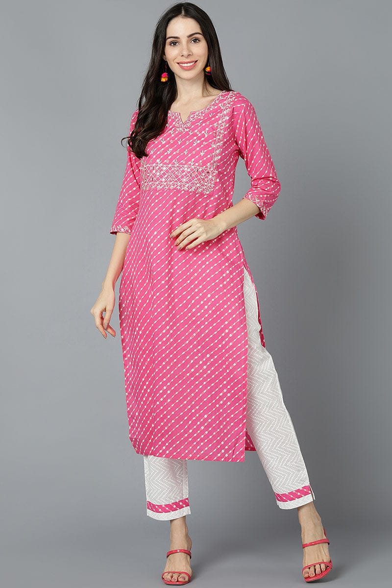 New Stylish Lahriya Kurta Pant Set Pink